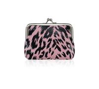 FuninCrea Small Coin Purse for Women and Girls, PU Leather Leopard Print Small Change Purse Portable Coin Pouch Kiss Lock Coin Wallet for Store Coin Cards Keys Cash (Pink-1 Pack)