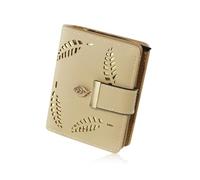 FuninCrea Small Women Wallets Hollowed Leaves Ladies Purse with 4 Credit Card Slots and ID Window, Small Womens Purse PU Leather Purses for Women with Zipper and Snap for Cards Coin Cash (Apricot-S)