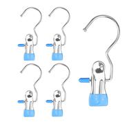 FuninCrea Stainless Steel Laundry Hooks Clip, 5pcs Anti-slip Boot Laundry Hanger Clips Portable Hanging Clothes Pins Multi-functional Single Clothing Hanger Holder for for Scarf, Gloves, Shoes(blue)