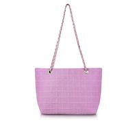 FuninCrea Tote Bag Handbags for Women with Zipper and Removable Leather Chain Shoulder Strap, Women Shoulder Bag Large Shopping Bag Casual Women's Totes Square Lattice Design (Pink)
