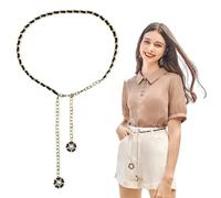 FuninCrea Waist Chain Belt for Women, Metal Link Womens Belt Chain Adjustable Gold Belt Women Y2K Belt Plus Size Ladies Belts for Dresses with Flower Pearl for Jeans Shirts Trousers (Black)