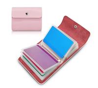 FuninCrea Women Credit Card Holder Wallet with 12 Independent Double-Sided Sleeves Faux Leather Ladies Purse Bank Card Holder Womens Purse Compact Credit Debit Case with Snap (Style 1, Pink)