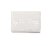 FuninCrea Women Wallets PU Leather Ladies Purse with ID Window and 6 Credit Card Slots, Ladies Wallet Portable Womens Purse with Bow Pattern and Small Pearls to Put in Pocket and Handbag (Beige)