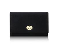 FuninCrea Women Wallets PU Leather Ladies Purse with Multiple Card Slots and ID Windows, Womens Purse Solid Ladies Wallet Stylish Ladies Leather Purses with Lock Buckle and Coin Pocket (Black, S)