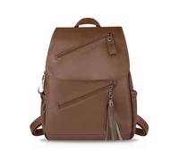 FuninCrea Womens Backpack Leather Casual Daypacks Medium with 5 Zippered Pockets, Women's Fashion Backpacks Flap Design Ladies Backpacks Waterproof Travel Backpack for Work College (Style 1, Brown)