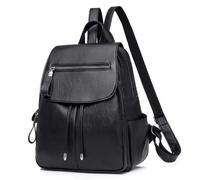 FuninCrea Womens Backpack Leather Casual Daypacks Medium with 5 Zippered Pockets, Women's Fashion Backpacks Flap Design Ladies Backpacks Waterproof Travel Backpack for Work College (Style 2, Black)