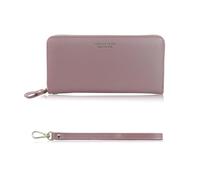 FuninCrea Women's Large Purse with Removable Strap and Zip, Women's Long Wallet, PU Leather Wallet with 12 Card Slots, A-Pink, 19*10*3.5 cm, Modern