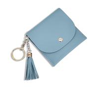 FuninCrea Women's Slim Wallet with Tassel Pendant and Key Ring, PU Leather Card Purse Women's Small Wallet with 4 Compartments for Women and Girls, blue, 10*10*1 cm, Modern