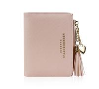 FuninCrea Women's Small Purse, Faux Leather Purse with Zip Coin Pocket, Tassel Pendant, Slim Wallet, Compact Purse, Small with 5 Credit Card Slots and ID Window, pink, 11,5x9,5x2cm, Contemporary