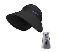 FuninCrea Women's Sun Hats with Storage Bag, Surrounding Full Face Visor Hat Women Foldable Wide Brim Summer Hat with Windproof Rope for Traveling Beach Camping (UK, Alpha, One Size, Black)
