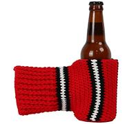 FunisFun Beer Mitten Gloves, Knit Stitched Drink Mitt Holder for White Elephant Gag Gift Tailgating Idea, Blackhawk-red, Large