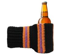 FunisFun Beer Mitten Gloves, Knit Stitched Drink Mitt Holder for White Elephant Gag Gift Tailgating Idea, Black-Orange