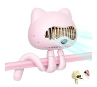 FUNJEO F08 Cute Stroller Fan,Handheld,Table,Powerful 2000mAh Battery USB Rechargeable,Non-touch Design,Aroma Fan,for Women/Family (Pink)