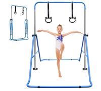 FUNJEPE Expandable Gymnastics Bars,Junior Kip Training Bars Equipment for Home,Adjustable Height Folding Horizontal Bar with Gymnastic Rings for Girls Boys (Blue)