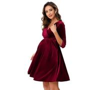 FUNJULY Maternity Dress Women's Velvet Retro V-Neck A-Line Sexy Photoshoot Dress Holiday Dress Evening Dress Wedding Guest, Wine Red, M