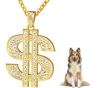 FUNKA Gold Chain Dog Collar Adjustable Cuban Link Dog Necklace with Crystal Dollar Sign Pendant Cute Fashion Pet Jewelry Chain Puppy Cat Costume Outfits Accessories with Extender Chain