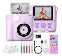 FUNKAM 2.4" HD 1080P Instant Camera for Kids with 32GB SD Card, 5 Markers, Stickers, 5 Paper Rolls, Lanyard Camera for Boys and Girls 3-14 Years Old