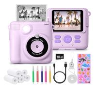 FUNKAM Children's Camera Instant Camera 1080P 2.4 Inch Screen Instant Camera Children with Printing Paper & 32GB TF Card, Digital Camera Children with Colourful Pens Gift for Children 3-12 Years
