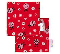 Funkins Reusable Cloth Napkins for Kids | 12”x12”, 2-Ply, Thick, Absorbent, Durable | Machine Washable | Name Tag | Soft Cotton Fabric | Great for School Lunchboxes | Set of 2 Napkins | Red Ladybugs