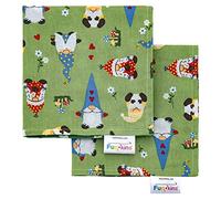 Funkins Reusable Cloth Napkins for Kids | 12”x12”, 2-Ply, Thick, Absorbent, Durable | Machine Washable | Name Tag | Soft Cotton Fabric | Great for School Lunchboxes | Set of 2 Napkins (Gnomes)