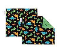 Funkins Reusable Cloth Placemats for Kids & Lunch Boxes | Reusable, Eco-Friendly | 15"x13", 2-ply, Thick, Absorbent, Machine Washable | Set of 2 Placemats (Black Dinosaurs)