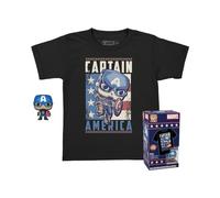 Funko Pocket Pop! & Tee: Marvel - Captain America - for Children and Kids - Medium - Marvel Comics - T-Shirt - Clothes With Collectable Vinyl Minifigure - Gift Idea - Toys and Short Sleeve Top