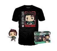 Funko Pop! & Tee: Demon Slayer - Tanjiro - (BL) - M - Medium - T-Shirt - Clothes With Collectable Vinyl Figure - Gift Idea - Toys and Short Sleeve Top for Adults Unisex Men and Women - Anime Fans