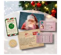 FunkOn 50x Plastic Santa’s Claus Flying License + Postcard From Santa + Santa's Lost Button - Novelty Christmas Eve Box Fillers Sleigh ID Driving Licence - Xmas Gift From Father Christmas
