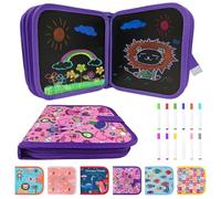 Funkprofi Erasable Coloring Book for Kids, Portable erasable Graffiti Drawing Book,Erasable Doodle Books for Kids 14 Pages Reusable Drawing Board with 12 Colored Pencils,Purple