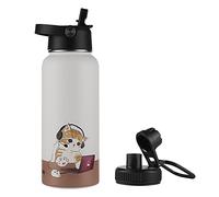 Funkrin Insulated Water Bottle with Straw Lid & Spout Lid, 32oz Personalized Vacuum Stainless Steel Travel Mug, Leak Proof Double Wall Bottle for Hot & Cold Beverages