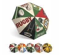Funkstar Hardware Compact folding umbrella | Vintage rugby design | Windproof 8-rib fiberglass | Auto open & close | Waterproof | Fits in a bag | Novelty gift