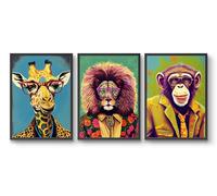 Funky Animal Pop Art - Set of 3 Prints, Hipster Animal, Cartoon Painting Poster, Animal Wall Art, Colourful Home Decor, Gift Idea, Archival Matte, A2 (Print Only) - 59.4x42cm