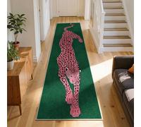 Funky Animal Print Kitchen Runner Rug 80x150cm Pink Leopard Forest Green | Trendy Jungle Long Runner Rug Washable Low-Pile Non Slip Corridor Carpet for Hallway Entryway Kitchen Living Room Bedroom