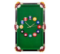 Funky Chalk Pool Table Wall Clock Billiards Snooker Games Room Wall Decor with Numbered Pool Ball Clock Face, Wooden Effect Frame, Man Cave Bar Pub Gift for Pool Players, 46 x 29cm