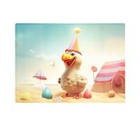 Funky Chicken On A Beach Holiday Glass Chopping Board Warren Reed - Designer Yellow One Size