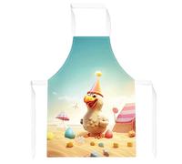 Funky Chicken On A Beach Holiday Junior Apron Warren Reed - Designer Yellow One Size