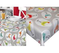 Funky Chickens PVC Tablecloth Slate Grey White Yellow Red Gingham Check Polka Dots Eggs PVC Plastic Vinyl Oilcloth Wipe Clean Party Table Cloth Protector (220cm x 140cm Rectangle 87" x 54" inches)