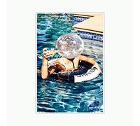 Funky Disco Ball Decor Summer Pool Party Cocktail Canvas Wall Art Print Preppy Trendy Blue Bathroom Bar Cart Decor for Bar Dorm Living Room Wall 12x16in Unframed