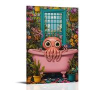 Funky Eclectic Quirky Wall Art Hanging Paintings Octopus in A Bathtub Luxury Bathroom Decor Unique Coastal Sea Life Animal Artwork Print Poster 08x12inch(20x30cm)