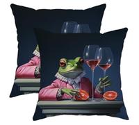 Funky Frog Throw Pillow Cover Set of 2 Funny Elegant Animal Wines French Pink Soft Velvet Washable with Zipper Decorative Square Printed Bedroom Couch Patio Porch Cushion Covers 16x16 Inch