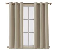 funky gadgets Blackout Curtains for Bedroom Thermal Insulated Eyelet Curtains & Drapes Black Out Curtain for Kitchen, Living Room 2 Panels (Beige, W 90" x L 90" (2 Panels))