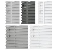 Funky Gadgets Custom Made to Measure Faux Wood Tape Blinds window Venetian Blinds 50mm Horizontal Smooth Slats White Silver/Grey, Charcoal with Tape Child Safe for Home Office (White, W60cmxL213cm)
