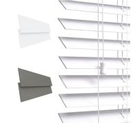 Funky Gadgets Custom Made to Measure Faux Wood Venetian Blinds Wooden Grain window Venetian Blind 50mm Horizontal Slats with White Silver/Grey String Child Safe (White, W60cmXL213cm)