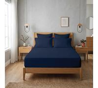 Funky Gadgets Double Fitted Sheet Navy Blue 100% Egyptian Cotton Bed Sheets 300 Thread Easy Care Deep Pocket 12 Inch (30cm) Fitted sheets No Pillowcase (140 X 190 cm)