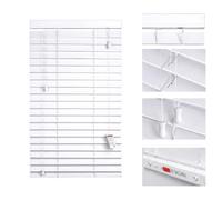 Funky Gadgets Faux Wood Blinds (String White, 50cm width x 213cm drop) | Faux Wooden Venetian Blinds ONE With STRINGS and THE OTHER with TAPE Smooth Embossed 50mm Slats TRIMMABLE Home Office Blinds