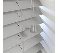 Funky Gadgets Faux Wood Blinds Window Venetian Blinds with Strings and THE OTHER with TAPE Window Blinds Embossed 50mm Slats TRIMMABLE Easy Fit Home Office (Nimbus Grey, 150cm width x 150cm drop)