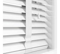 Funky Gadgets Faux Wood Blinds Wooden Grain window Venetian Blind 50mm Horizontal Smooth Slats with Tape White Silver/Grey TRIMMABLE Child Safe (White, W124cmxL150cm)