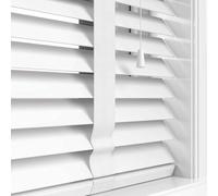 Funky Gadgets Faux Wood Blinds Wooden Grain window Venetian Blind 50mm Horizontal Smooth Slats with Tape White Silver/Grey TRIMMABLE Child Safe (White, W174cmxL150cm)