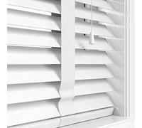 Funky Gadgets Faux Wood Blinds Wooden Grain window Venetian Blind 50mm Horizontal Smooth Slats with Tape White Silver/Grey TRIMMABLE Child Safe (White, W150cmxL213cm)