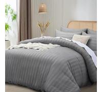 funky gadgets King Size Duvet Cover Sets Grey, Microfiber Satin Stripe Duvet Cover Luxury Hotel Bedding Set with Pillowcases Breathable Ultra Soft Reversible Quilt Covers.